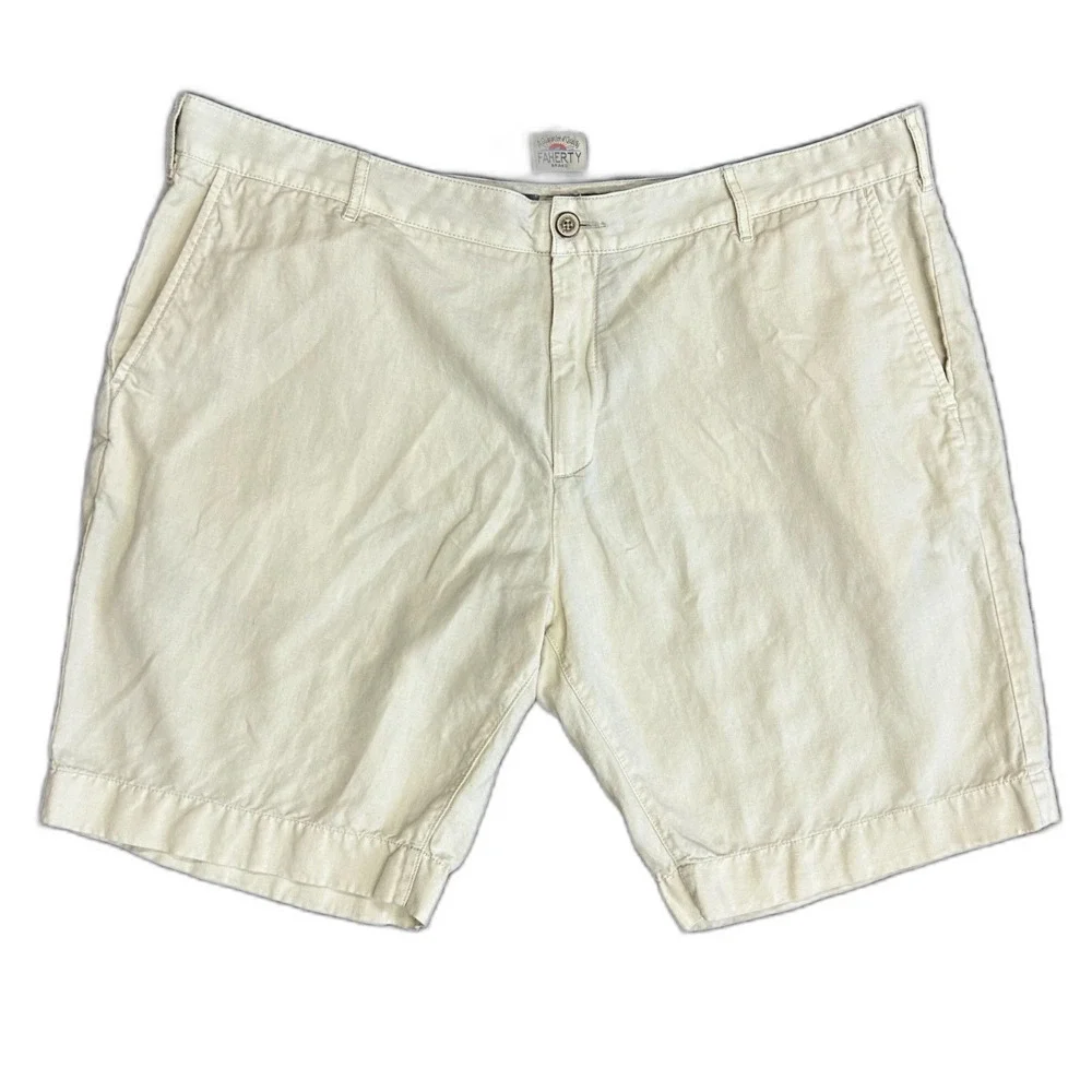 Faherty Men's Light Tan Linen Blend Flat Front 10